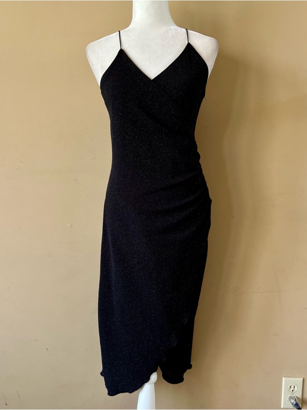 Younique Black Sparkle Slip Midi with Scalloped Hem